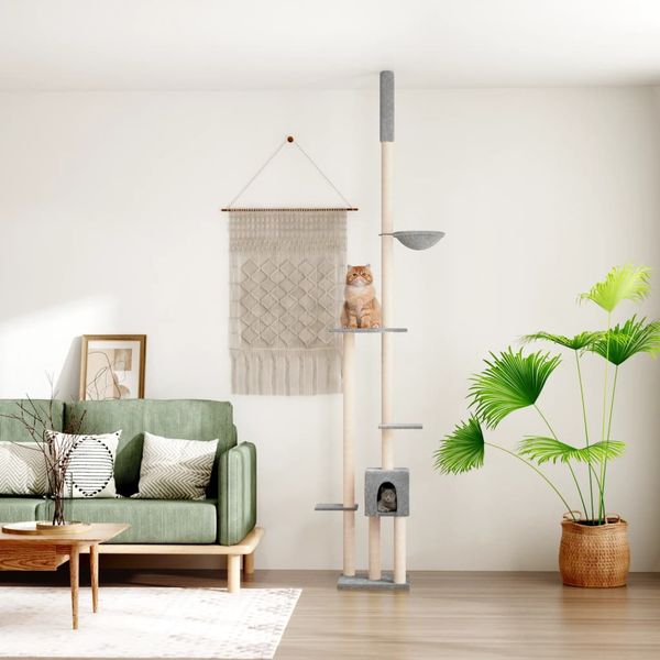 vidaXL Strom pre mačky od podlahy po strop bledosivý 258,5-284,5 cm