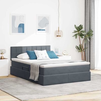 vidaXL LED úložná posteľ s matracom Tmavosivá 140 x 190 cm Zamat