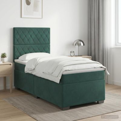 vidaXL Posteľ boxspring s matracom Tmavozelená 100 x 200 cm Zamat