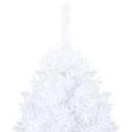 vidaXL Osvetlený umelý vianočný stromček s guľami, biely 120 cm, PVC