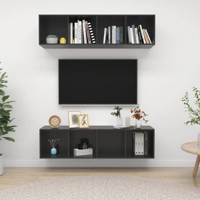 vidaXL Nástenné TV skrinky 2 ks, lesklé sivé, kompozitné drevo