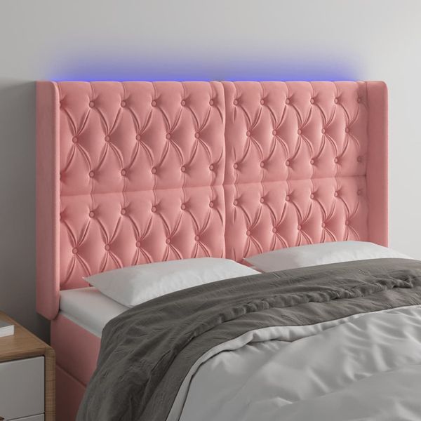 vidaXL Čelo postele s LED ružové 147x16x118/128 cm zamat