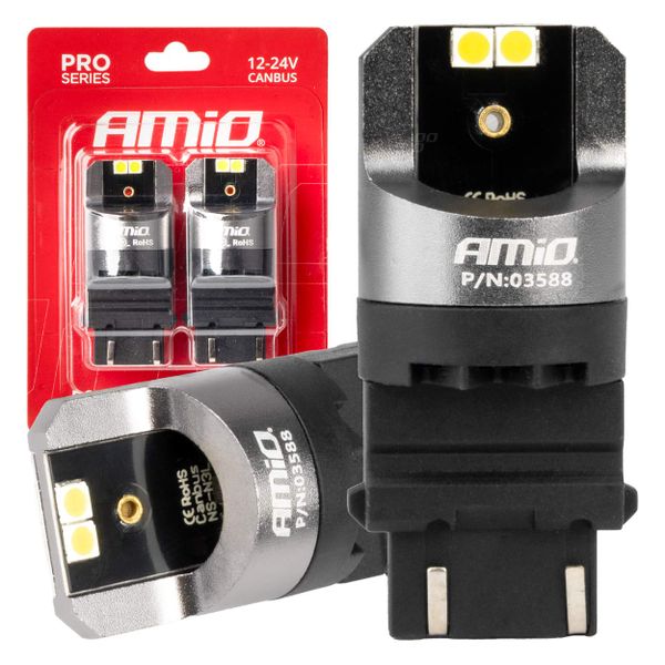 LED CANBUS PRO series 3157 P27/7W 4x3030 SMD White 12/24V CANBUS AMiO-03588