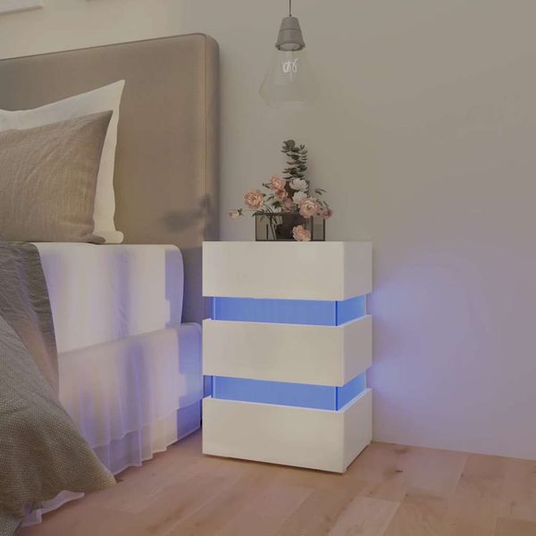 vidaXL Nočný stolík s LED, lesklý biely 45x35x67 cm, kompozitné drevo