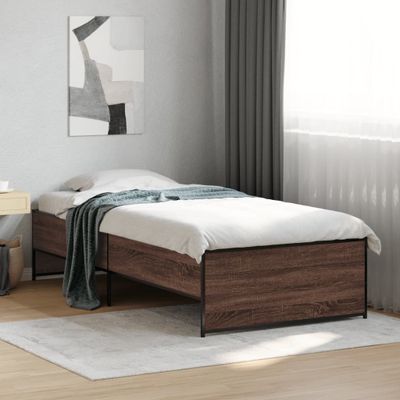 vidaXL Posteľný rám hnedý dub 75x190 cm kompozitné drevo a kov