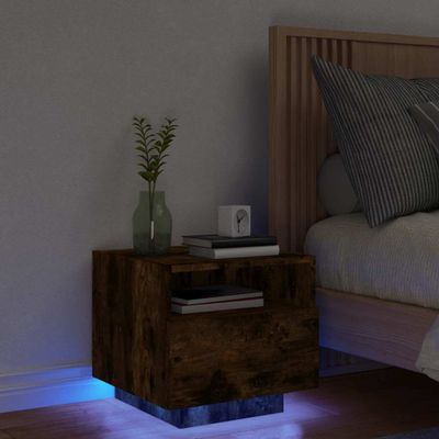 vidaXL Nočný stolík s LED svetlami dymový dub 40x39x37 cm