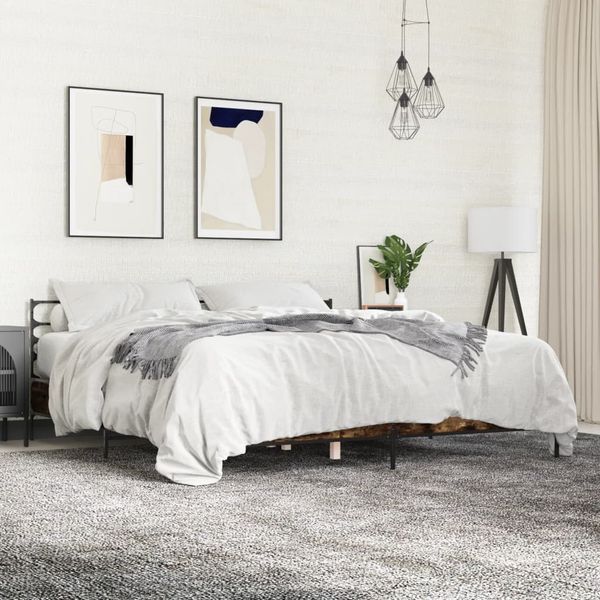 vidaXL Posteľný rám dymový dub 200x200 cm kompozitné drevo a kov