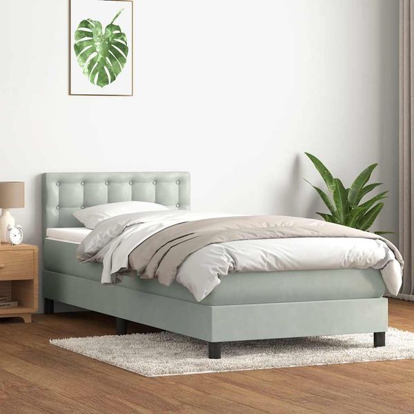 vidaXL Posteľný rám boxsping s matracom bledosivý 90x220 cm zamat