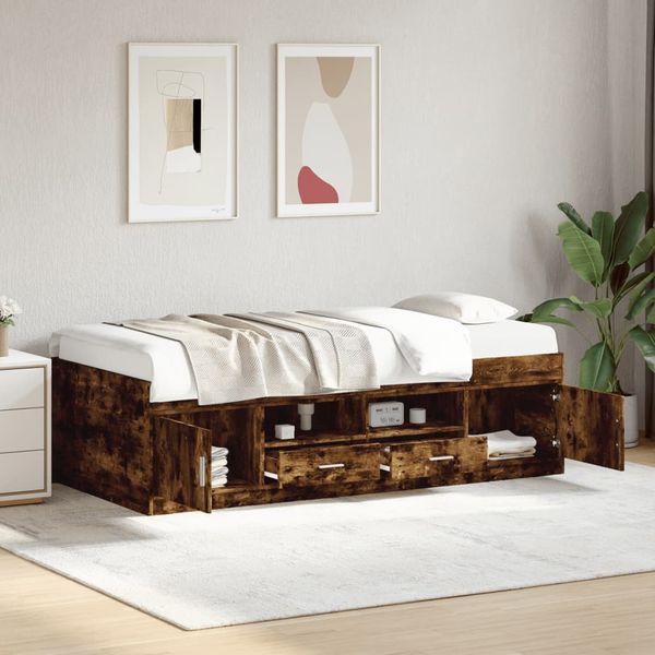 vidaXL Váľanda so zásuvkami bez matraca dymový dub 100x200 cm