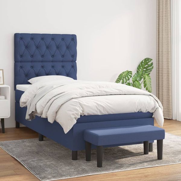 vidaXL Posteľný rám boxsping s matracom modrý 80x200 cm látka