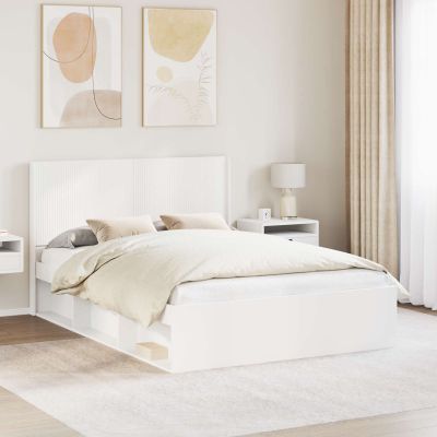 vidaXL Posteľový rám s úložným priestorom a čelom Biela 120 x 200 cm