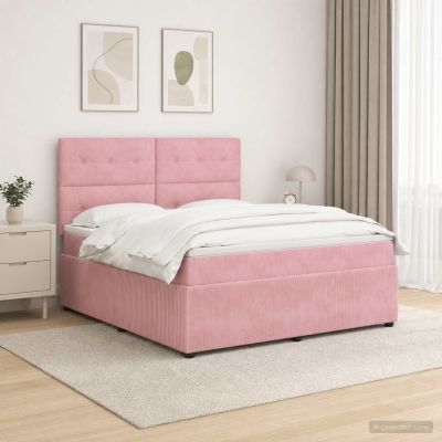 vidaXL LED boxspring posteľ s matracom Ružová 140 x 190 cm Zamat