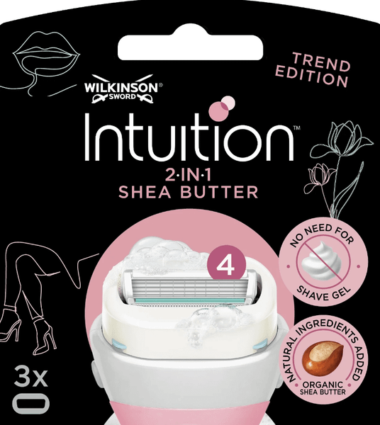 Wilkinson Intuition 2-in-1 Shea Butter náhradné holiace hlavice s bambuckým maslom 4 čepieľky, 3ks