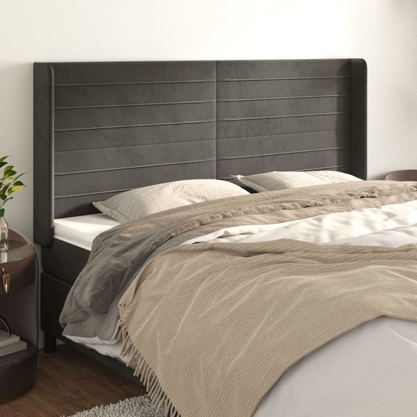 vidaXL Čelo postele so záhybmi tmavosivé 183x16x118/128 cm zamat