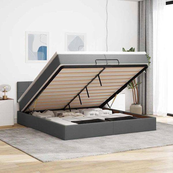 VidaXL Osmanská posteľ s matracom Tmavosivá látka 200x200cm
