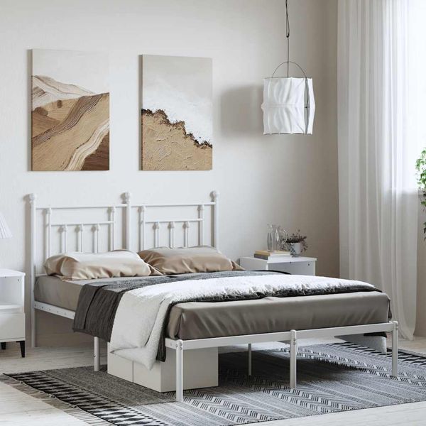 vidaXL Kovový rám postele s čelom biely 150x200 cm