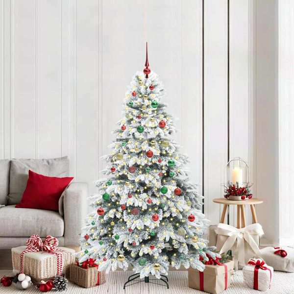 vidaXL Umelý vianočný stromček s 300 LED-i Biela 180 cm PE a PVC
