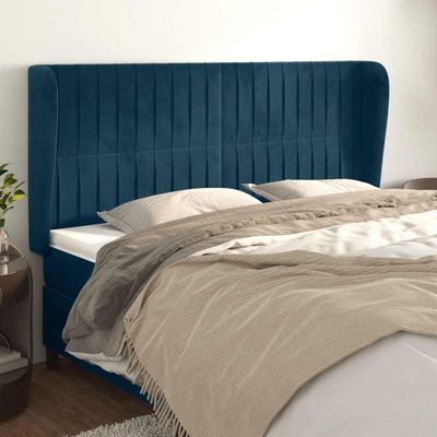 vidaXL Čelo postele so záhybmi tmavomodrá 163x23x118/128 cm zamat