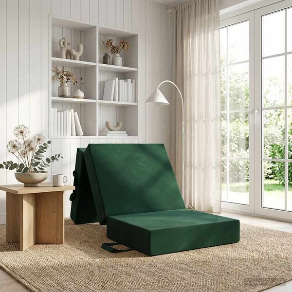 vidaXL Skladacia pohovka na spaní 75 x 63 x 45 cm Tmavozelená