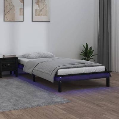 vidaXL Posteľný rám s LED čierny 100x200 cm masívne drevo