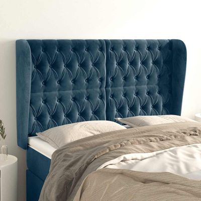 vidaXL Čelo postele so záhybmi tmavomodrá 163x23x118/128 cm zamat