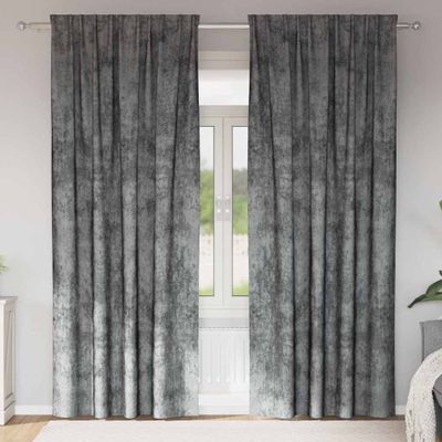 vidaXL Sametové závesy so záclonami 2 pcs Sivá 225 x 140 cm Zamat