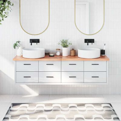 vidaXL Kúpeľňová doska bledohnedá 180x30x(2-4) cm ošetrený masív