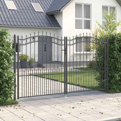 vidaXL Brána z Plotu s Špicatým Vrcholom KAMPEN 305 x 175 cm Oceľ Sivá