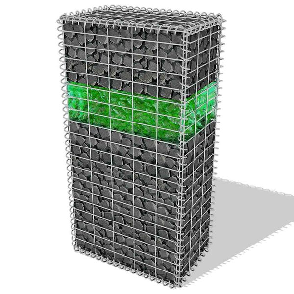 vidaXL Záhradná gabiónová stena, sklenené kamene a LED 50x30x100 cm