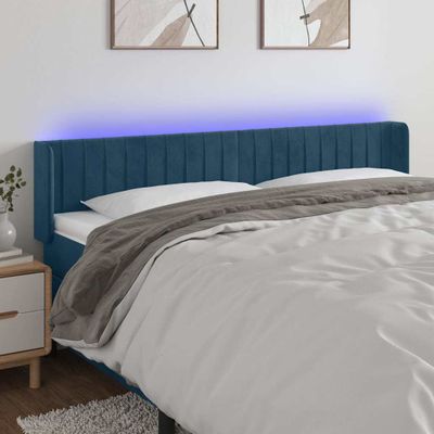 vidaXL Čelo postele s LED tmavomodré 163x16x78/88 cm zamat