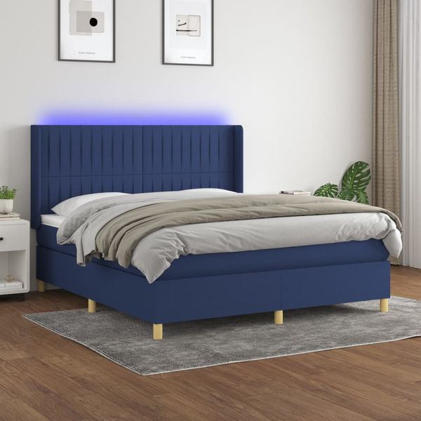 vidaXL Posteľ boxsping s matracom a LED modrá 160x200 cm látka
