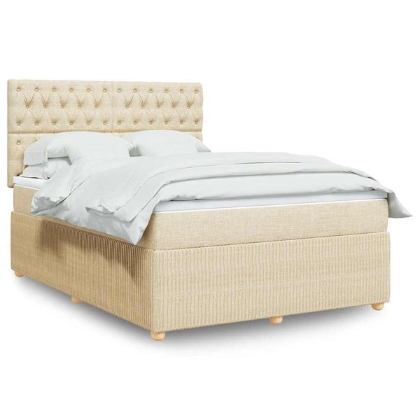 vidaXL Posteľný rám boxspring s matracom krémový 140x200 cm látka