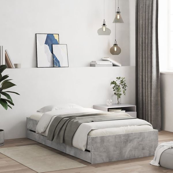 vidaXL Posteľný rám so zásuvkami betónovosivý 75x190 cm kompozit.drevo