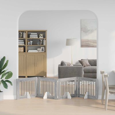 vidaXL Skladacia psia brána so stojanmi 4 ks Sivý Sonoma 321 cm