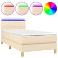 vidaXL Posteľ boxsping s matracom a LED krémová 100x200 cm látka