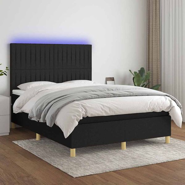 vidaXL Posteľ boxsping s matracom a LED čierna 140x190 cm látka