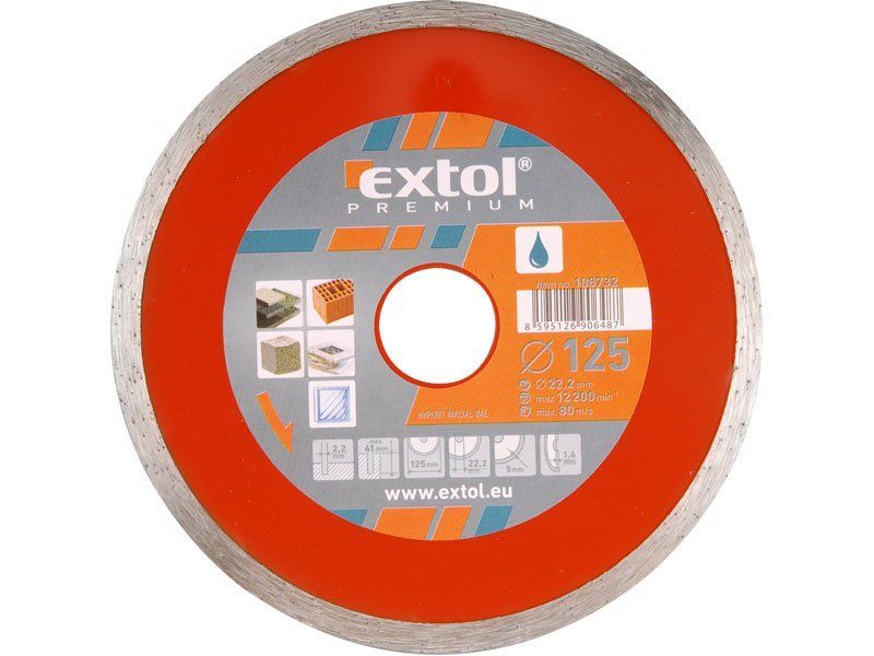 Diamantový rezný celoobvodový kotúč, 115x22,2mm, mokré rezanie EXTOL-PREMIUM