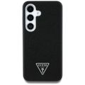 Puzdro Guess so zrnitým trojuholníkovým logom MagSafe pre Samsung Galaxy S25 čierne
