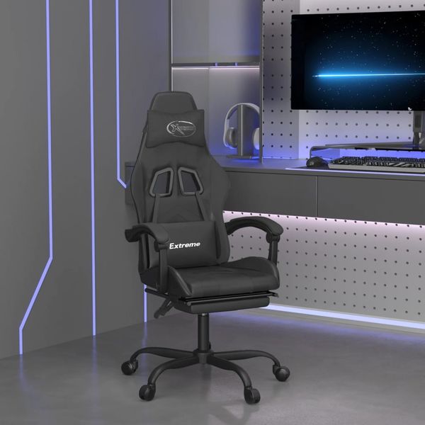 vidaXL Otočná herná stolička s podnožkou čierna umelá koža