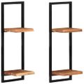 vidaXL Nástenné police 2 ks 25x25x75 cm akáciový masív a oceľ