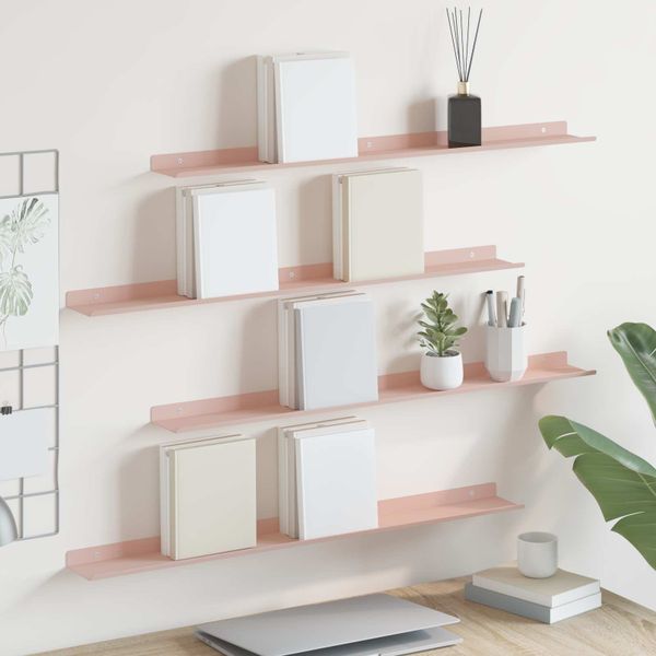 vidaXL Závesná polica Nástenný 4 pcs Ružová 80 x 9 x 2,5 cm Oceľ