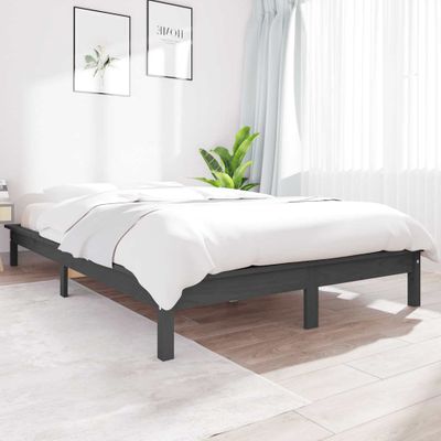 vidaXL Posteľný rám sivý 140x190 cm borovicový masív