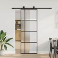 vidaXL Posuvné dvere s kovaním čierne 76x205 cm ESG sklo
