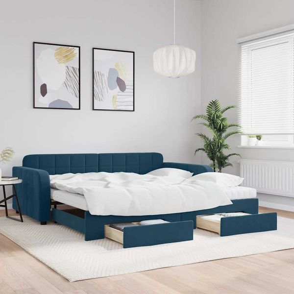 vidaXL Rozkladacia denná posteľ so zásuvkami modrá 100x200 cm zamat