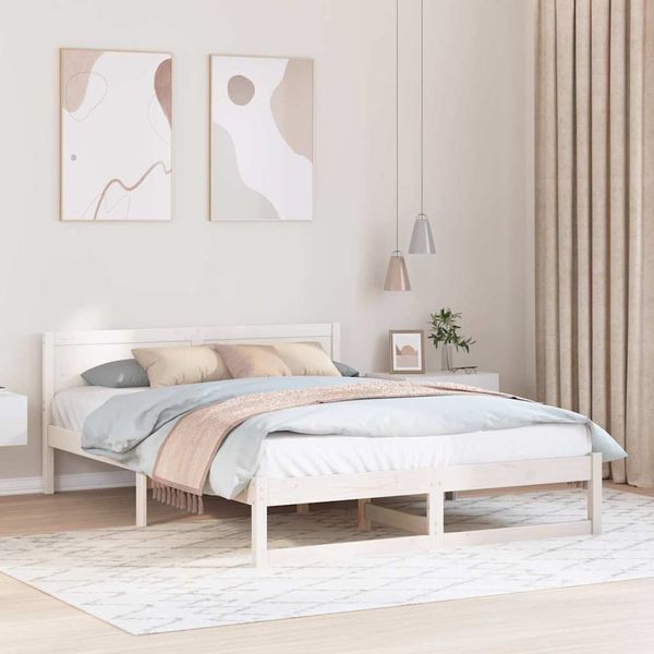 vidaXL Rám postele Biela 150 x 200 cm Masívne borovicové drevo