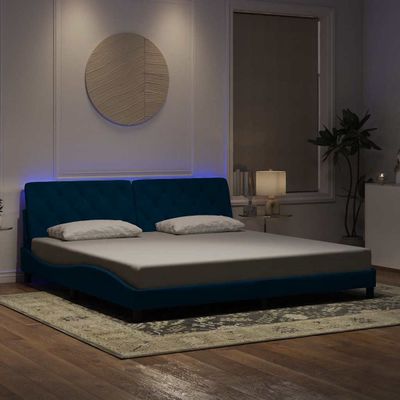 vidaXL Rám postele s LED bez matraca modrý 200x200 cm zamat