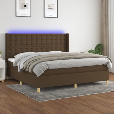 vidaXL Posteľ boxsping s matracom a LED tmavohnedá 200x200 cm látka
