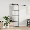 vidaXL Posuvné dvere s kovaním čierne 76x205 cm tvrdené sklo