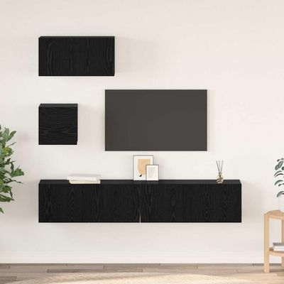 vidaXL Zostava TV skriniek Nástenný 4 pcs Čierny dub Kompozitné drevo