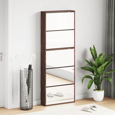 vidaXL Botník so zrkadlom 5-poschodový hnedý dub 63x17x169,5 cm
